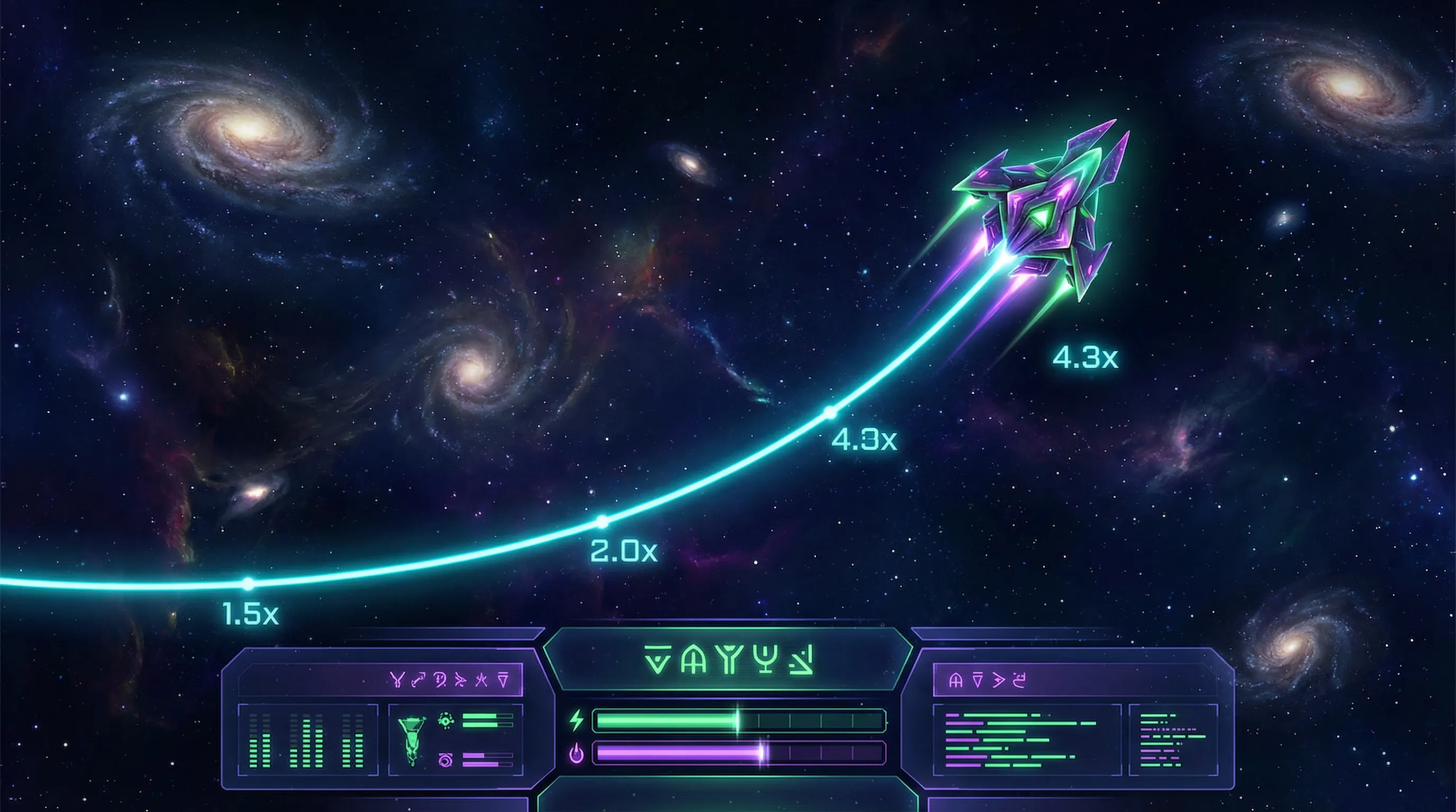 Nave espacial ascendendo com multiplicadores crescentes